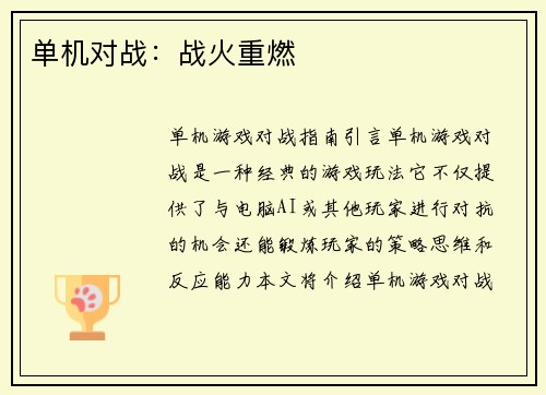 单机对战：战火重燃